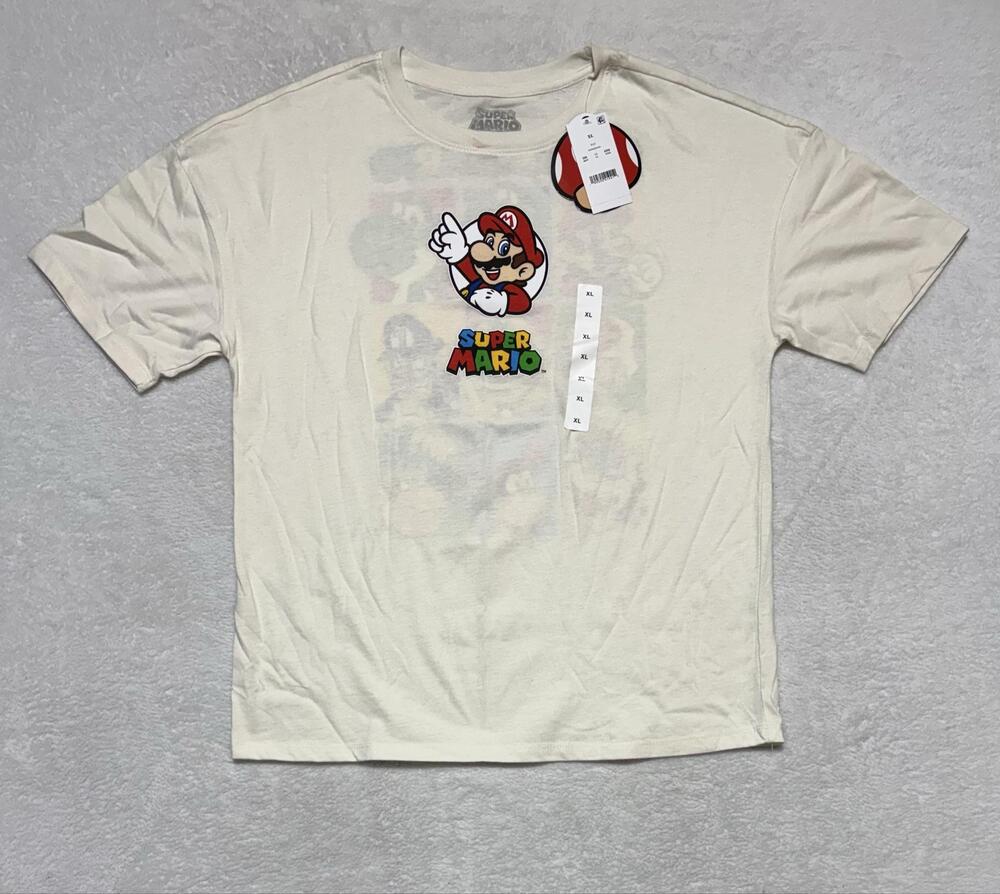 Super Mario T-Shirt Kids XL White Graphic Short Sleeve Nintendo Characters Print